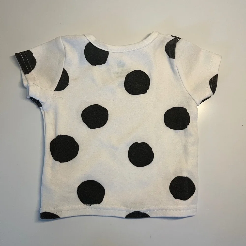 Disney Baby Polka Dot Short Sleeve T-Shirt White Black 12M Crew Neck Kids - 110